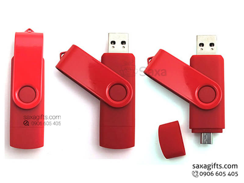 USB on to go nắp xoay nhựa phối kim loại cùng màu