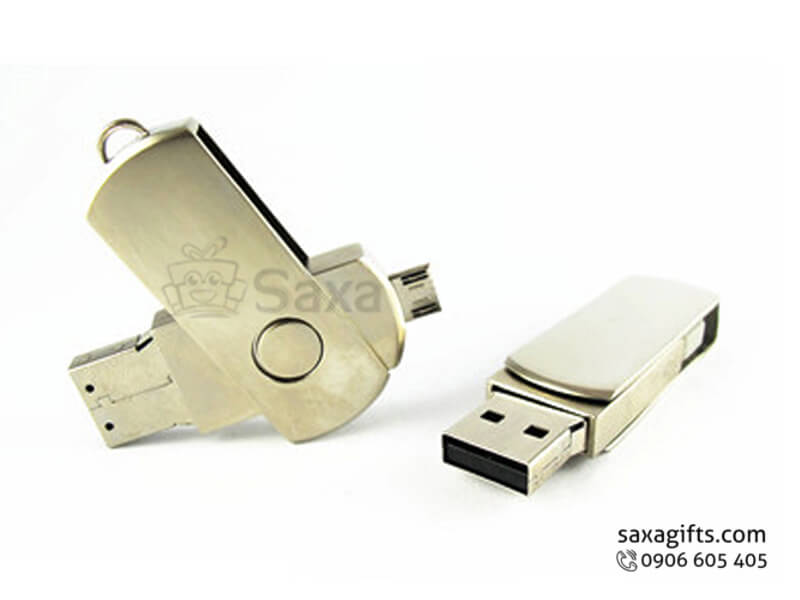 On the go USB with logo printed, rotated metal cap