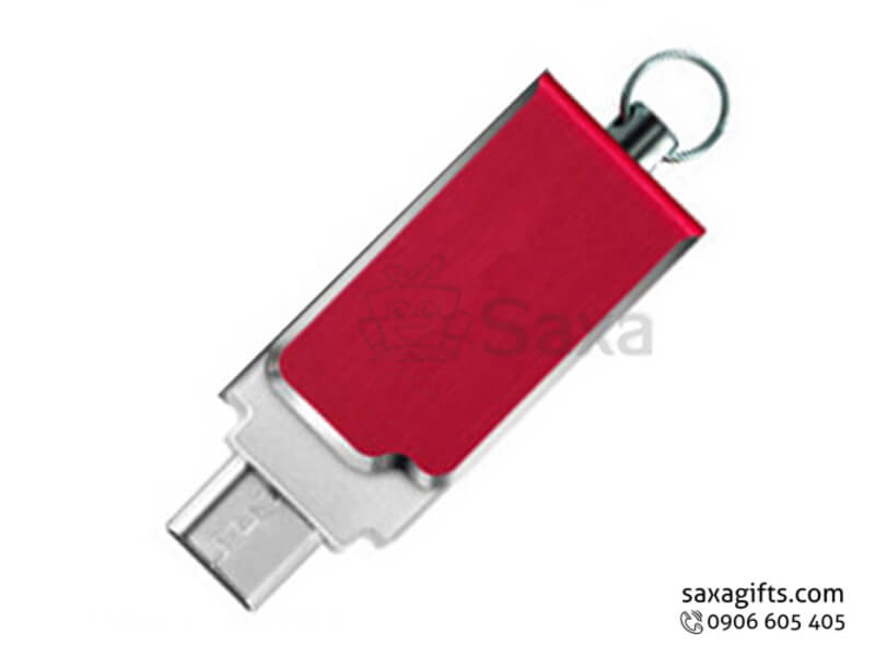 On the go USB with logo printed, rotated cap and red colour mixed