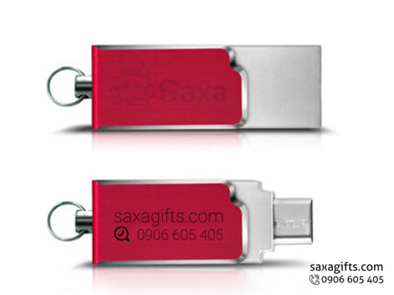 USB on to go nắp xoay bằng kim loại phối màu đỏ