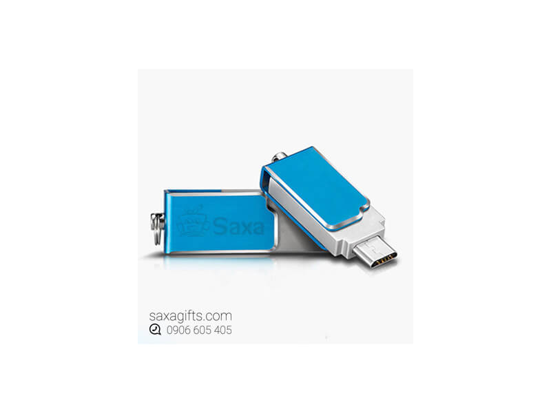 On the go USB with logo printed, rotated cap and blue colour mixed