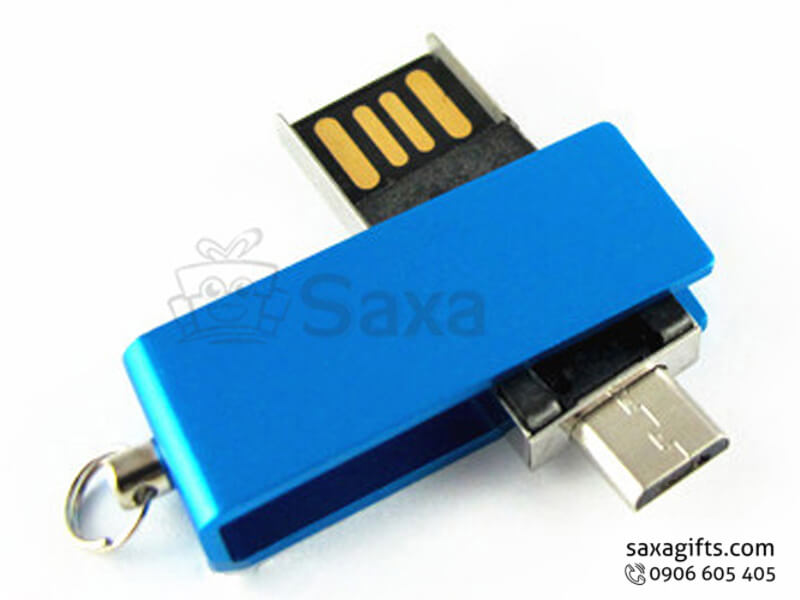 USB on to go nắp xoay 360 độ bằng kim loại màu xanh