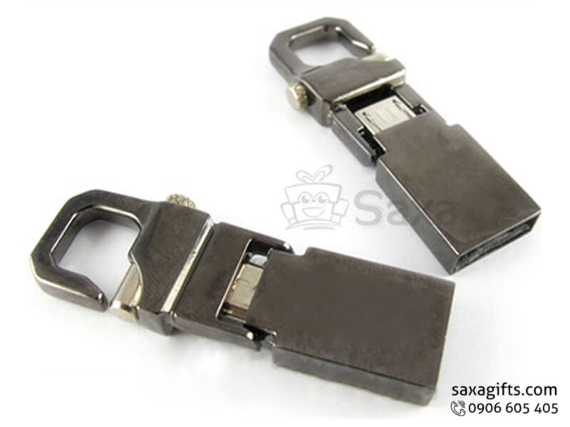 USB on to go kim loại thanh trượt độc đáo, có móc khóa đúc