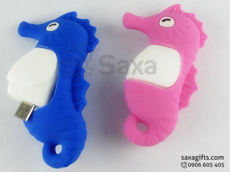 On the go USB with logo printed, rubber moulded in seahorse shape