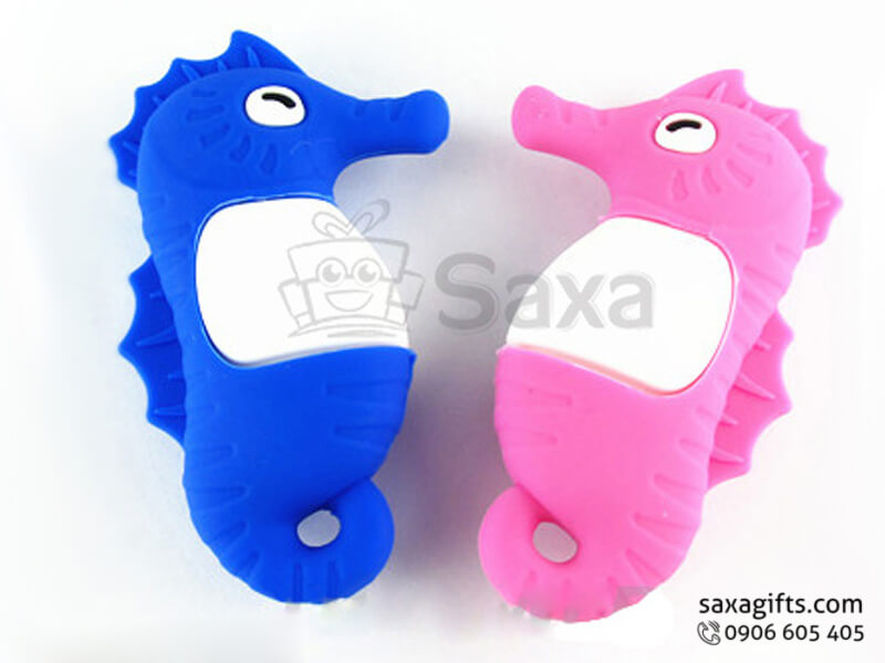 On the go USB with logo printed, rubber moulded in seahorse shape