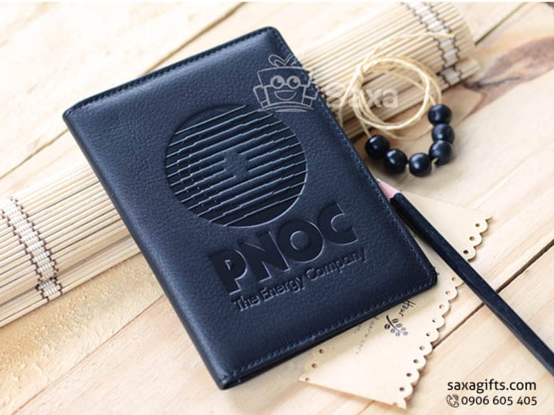 Passport wallet with PNOC logo printed from black pure leather