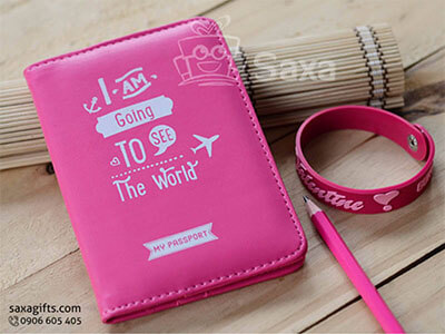 Passport wallet made from dynamic pink simili leatherette