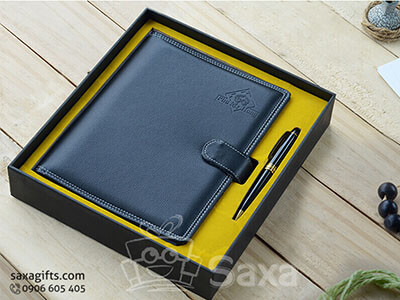 Office Giftset with logo printed: Leather notebook ± metal sign pen