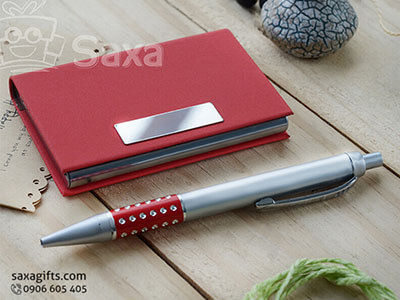Office Giftset with logo printed: Namecard holder ± sign pen