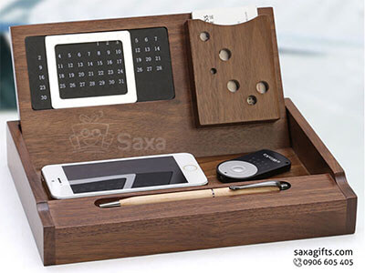 Wooden desk gift with logo printed 4in1 functions