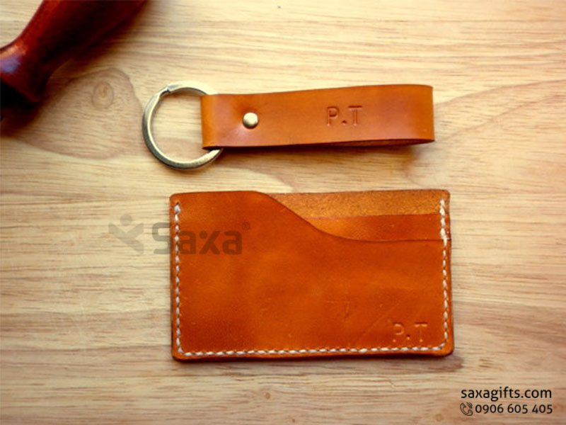 Leather wallet set keychain – 2 bin namecard wallet