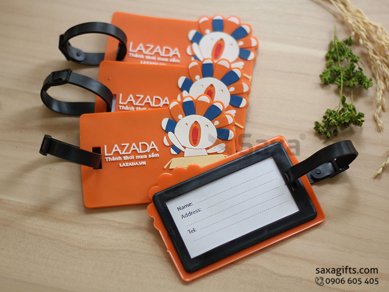 Luggage tag with Lazada logo printed in ordered rubber form