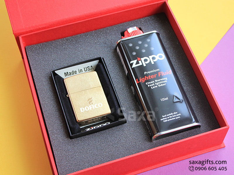 Bộ quà tặng: Bật lửa zippo (USA) và bình gas sạc của Dofico