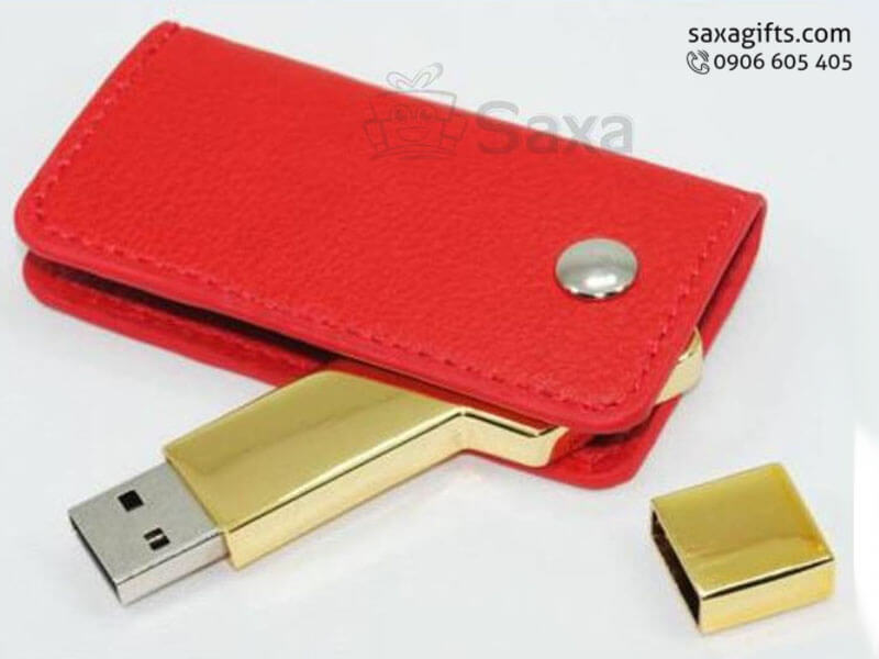 USB vỏ da in logo xoay 180 độ kiểu ví namecard