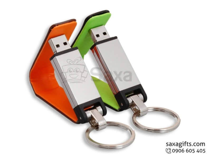 USB vỏ da in logo có móc khóa nắp bật nam châm (Leather USB)