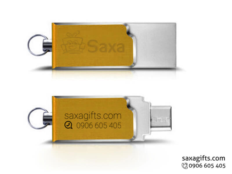 Usb on the go in logo nắp xoay bằng kim loại phối màu vàng