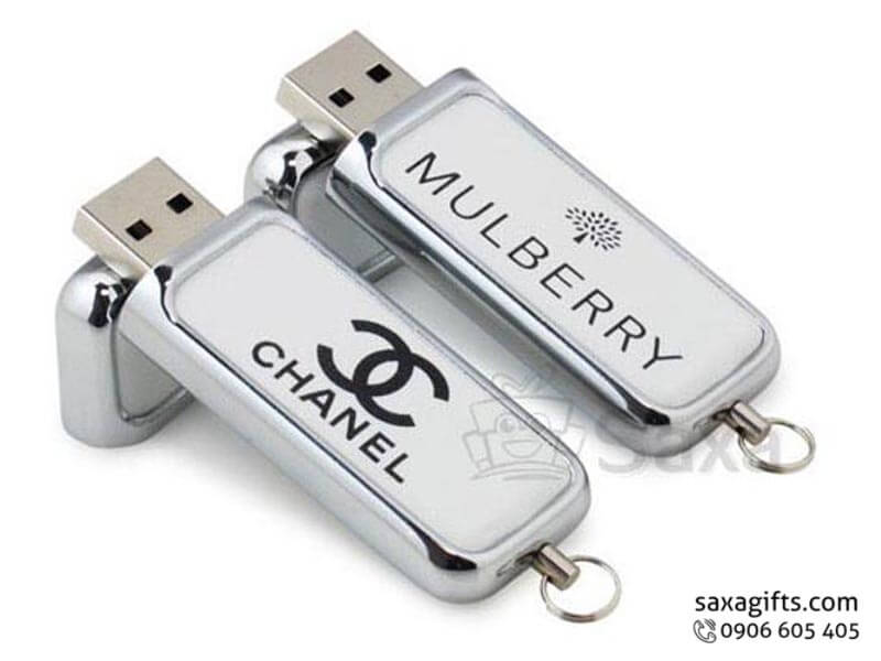 USB vỏ da in logo nắp rời phối kim loại sang trọng