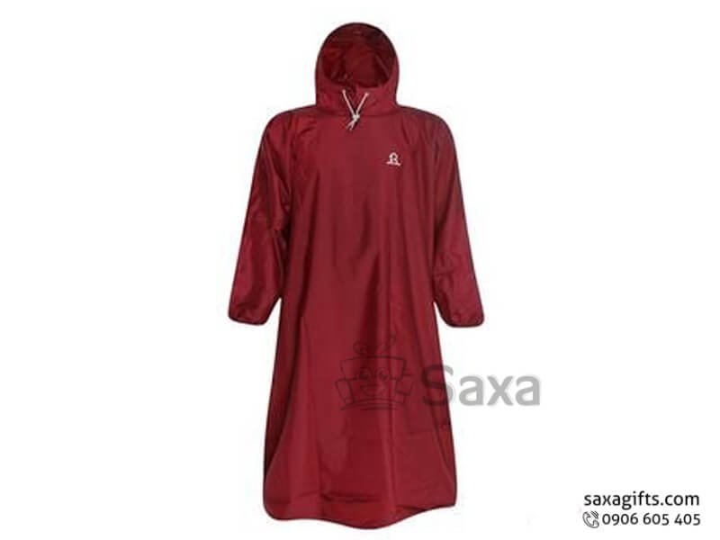 Áo mưa bít in logo chất liệu vải dù màu đỏ đô