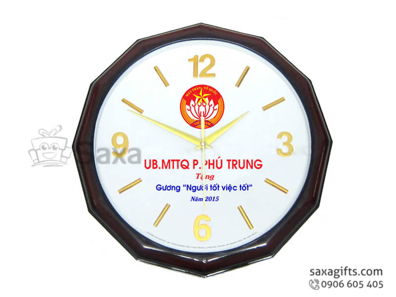 Đồng hồ treo tường in logo viền kiểu mặt trời ấn tượng