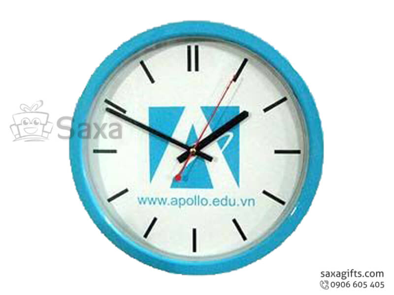 Đồng hồ treo tường in logo hình tròn vạch số tối giản của VTV