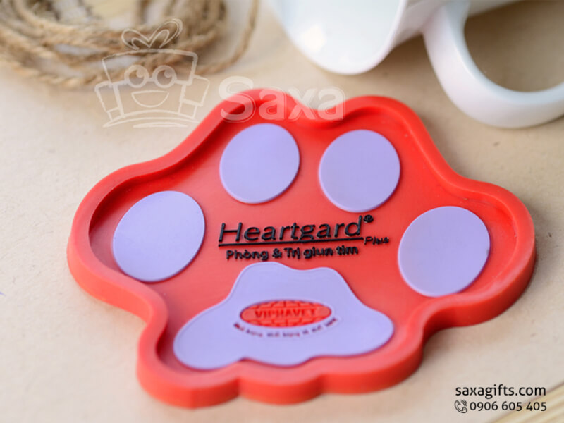 Lót ly cao su đổ khuôn mẫu chân thú in logo Heartgard