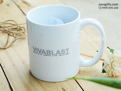 Ly sứ trắng in logo Vivablast Minh Long