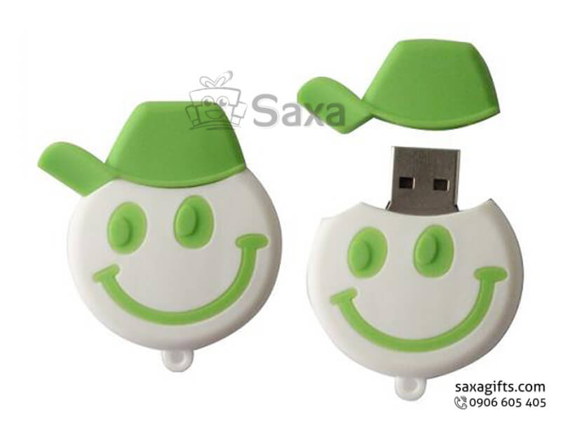 USB vỏ cao su làm theo mẫu 2D nắp rời hình mặt cười đội nón