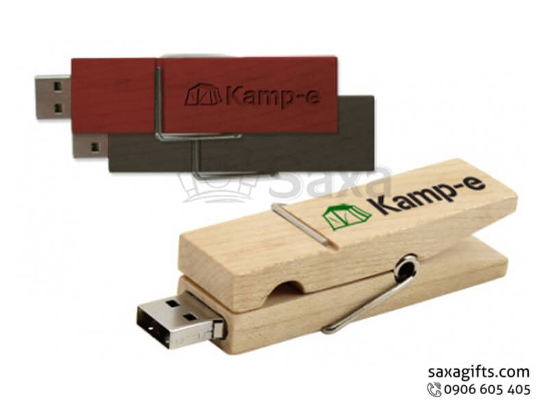 USB gỗ in logo hình cái kẹp giấy