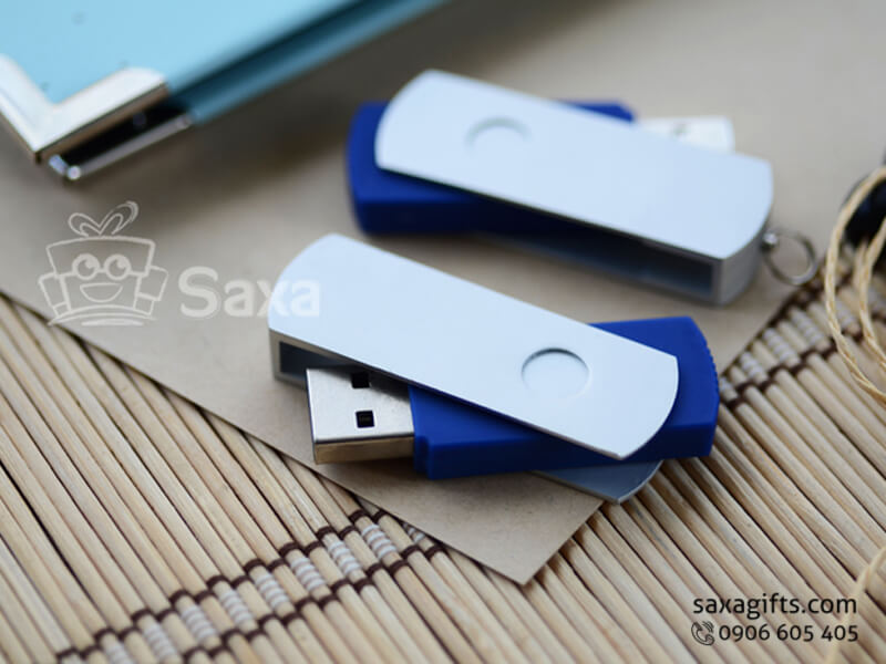 Usb kim loại si mờ in logo xoay 360 độ phối nhựa 