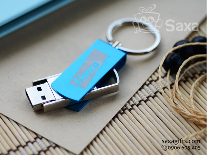 Usb kim loại in logo xoay 360 độ có móc khóa 