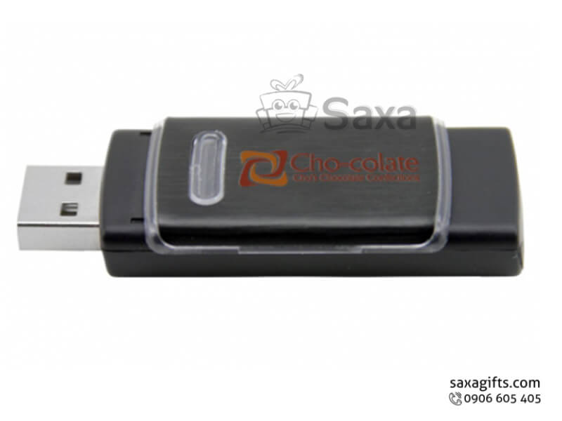 Usb nhựa in logo nắp rời có viền sáng đèn ở thân