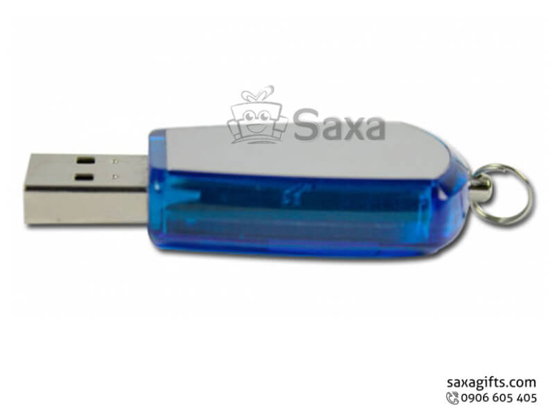 Usb nhựa in logo nắp rời có móc khóa phối màu xám bạc