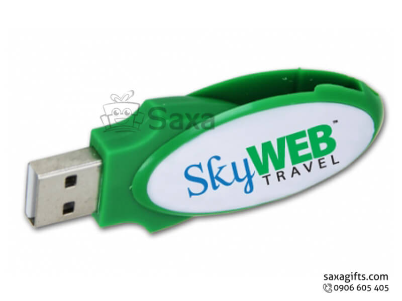 Usb nhựa in logo nắp xoay hình oval màu trắng