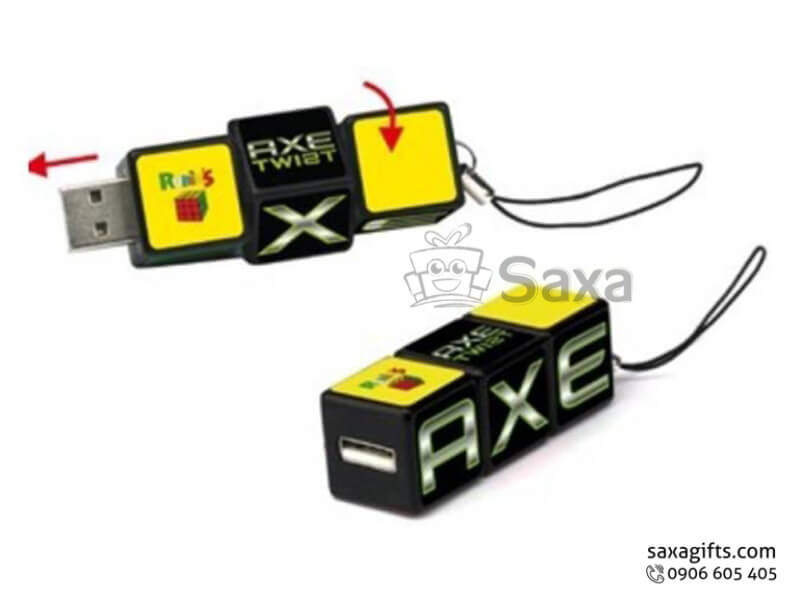 Usb nhựa in logo nắp rời mô hình 3 cục xí ngầu có dây móc