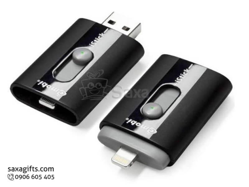 Usb on the go in logo có con lăn trượt ở chính giữa thân usb