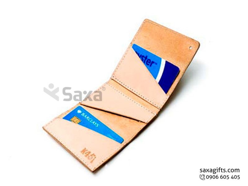 Ví da in logo đựng thẻ ATM – Kiểu nắp xéo, nút bấm độc đáo