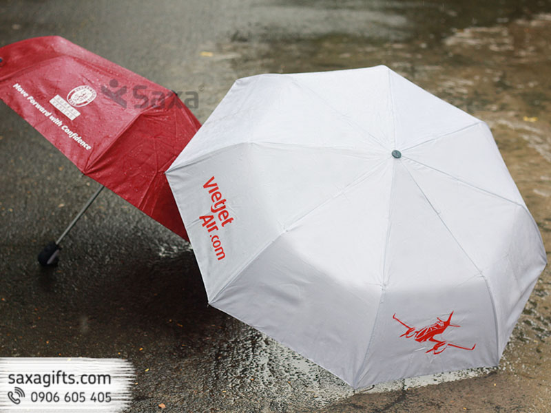 Dù cầm tay gấp 3 tay thân sắt in logo Vietjet Air