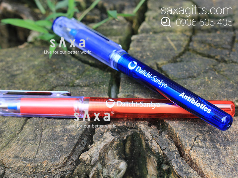 Bút bi nhựa của Thiên Long mực gel nắp rời in logo Daiichi Sankyo
