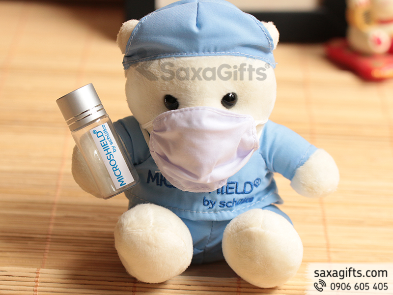 Gấu bông bác sĩ thiết kế theo yêu cầu và thêu logo công ty