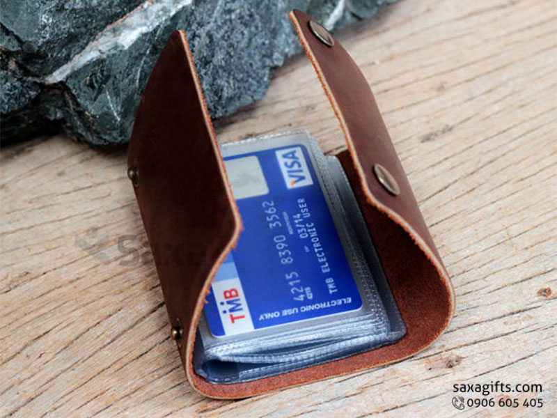 Ví da in logo đựng thẻ ATM – Kiểu dáng nhỏ gọn, có nút bấm