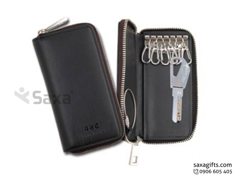 Ví da in logo đựng chìa khóa – Kiểu gấp đôi có khóa kéo 