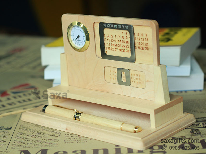 Bộ quà tặng để bàn bằng gỗ 4in1 + Bút ký gỗ sang trọng và tiện dụng