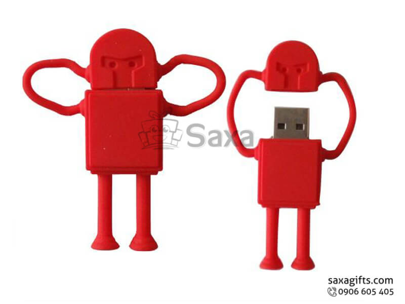 USB vỏ cao su làm theo mẫu 2D nắp rời hình robot