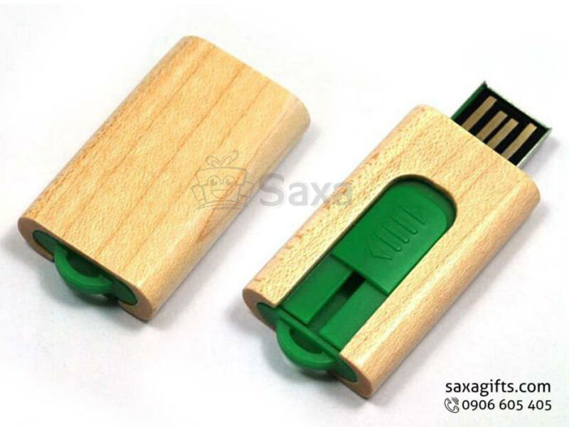 USB gỗ in logo phối thanh kéo dạng trượt