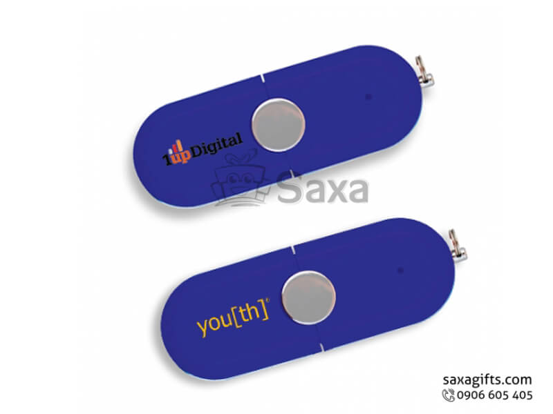 Usb nhựa in logo nắp rời có móc khóa màu xanh