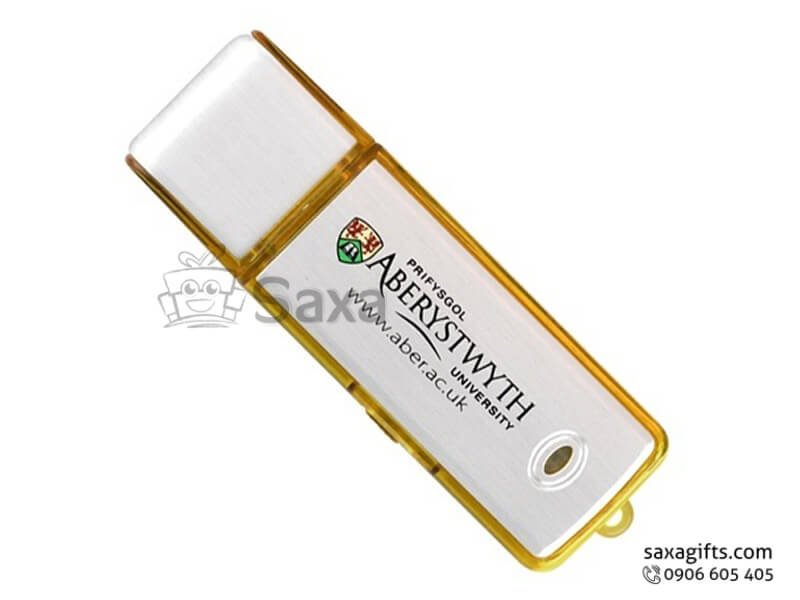 Usb nhựa in logo nắp rời phối trắng bạc