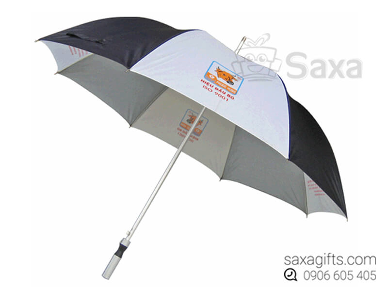 Dù cầm tay in logo cán thẳng múi dù đen phối xám (Hand Umbrella) 