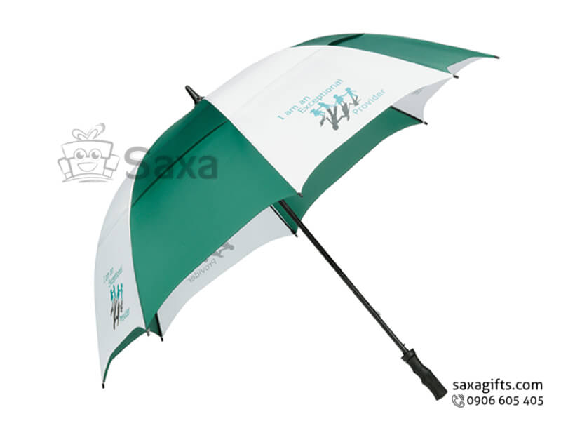 Dù cầm tay in logo cán thẳng tay cầm bằng gỗ múi dù phối màu