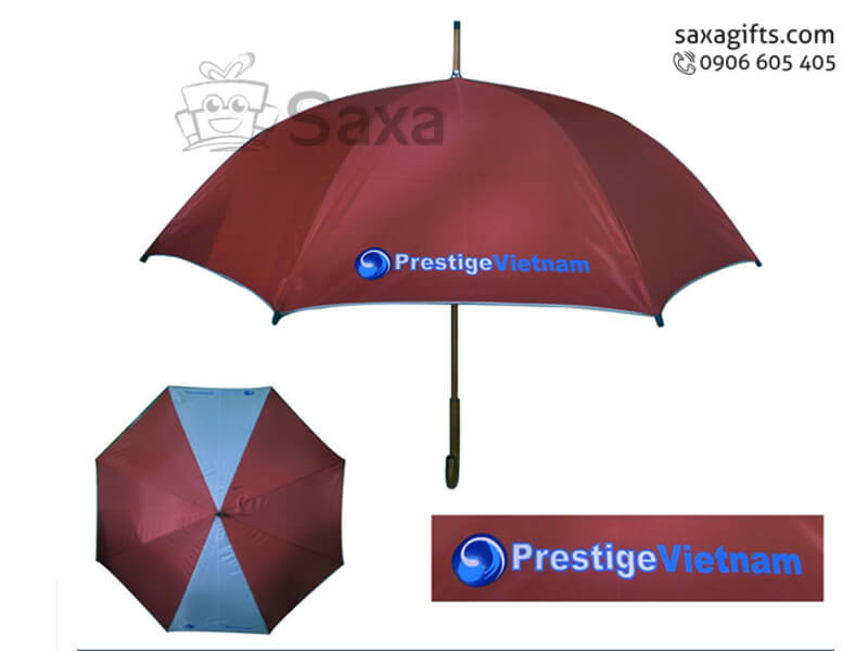 Dù cầm tay in logo cán cong vải 2 ya màu nâu đỏ