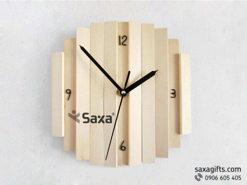 Đồng hồ gỗ quà tặng – Kiểu dáng thanh gỗ ghép bản nhỏ 